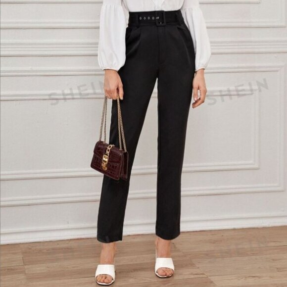 Women's Black Tailored Pants with Belt, Size X-small - Picture 1 of 3